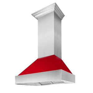 ZLINE 30" Ducted Satin Stainless Steel Wall Mount Range Hood with Red Gloss Shell, 8654RG-30