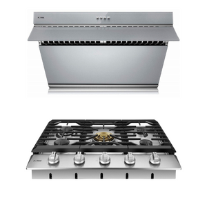 Fotile Package 30 Inch Cooktop and 30 Inch 850 CFM Range Hood in Silver Gray with Push Buttons, AP-GLS30501-5