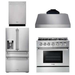 THOR Kitchen Package - 36" Propane Gas Range, Range Hood, Refrigerator with Water and Ice Dispenser, Dishwasher, AP-HRG3618ULP-C-7