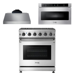 THOR Kitchen Package - 30" Propane Gas Range, Range Hood, Microwave, AP-LRG3001ULP-C-4
