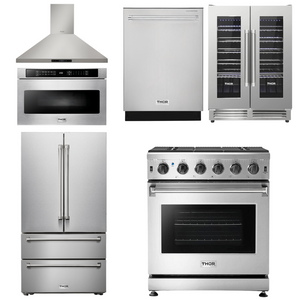 THOR Kitchen Package - 30" Propane Gas Range, Range Hood, Microwave, Refrigerator, Dishwasher, Wine Cooler, AP-LRG3001ULP-20