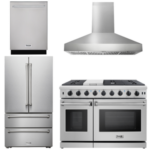 THOR Kitchen Package - 48" Gas Range, Range Hood, Dishwasher, Refrigerator, AP-LRG4807U-W-11