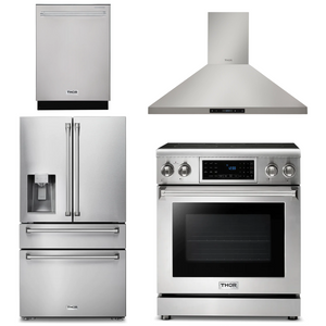 THOR Kitchen Package - 30" Electric Range, Range Hood, Refrigerator with Water and Ice Dispenser, Dishwasher, AP-TRE3001-10