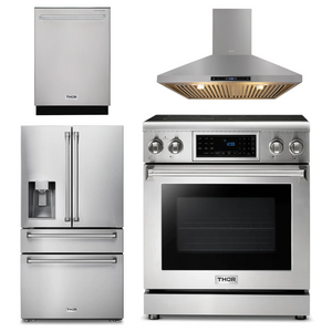 THOR Kitchen Package - 30" Gas Range, Range Hood, Refrigerator with Water and Ice Dispenser, Dishwasher, AP-TRG3001-10