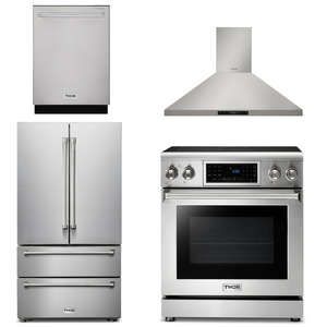 THOR Kitchen Package - 30" Electric Range, Range Hood, Refrigerator, Dishwasher, AP-TRE3001-3