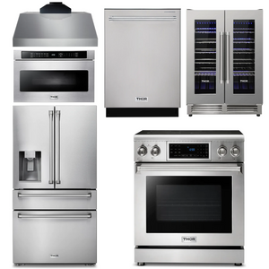 THOR Kitchen Package - 30" Electric Range, Range Hood, Microwave, Refrigerator with Water and Ice Dispenser, Dishwasher, Wine Cooler, AP-TRE3001-C-10