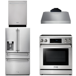 THOR Kitchen Package - 30" Electric Range, Range Hood, Refrigerator with Water and Ice Dispenser, Dishwasher, AP-TRE3001-C-7
