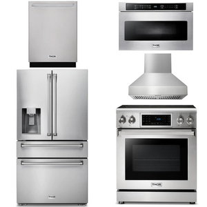 THOR Kitchen Package - 30" Electric Range, Range Hood, Microwave, Refrigerator with Water and Ice Dispenser, Dishwasher, AP-TRE3001-W-9
