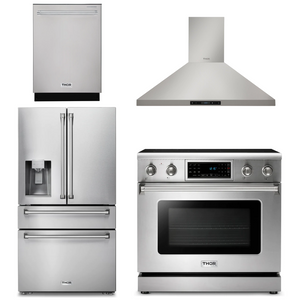 THOR Kitchen Package - 36" Electric Range, Range Hood, Refrigerator with Water and Ice Dispenser, Dishwasher,AP-TRE3601-10
