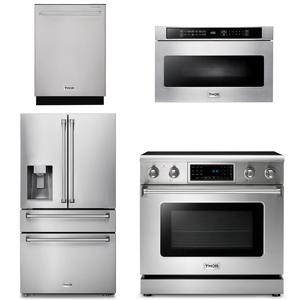 THOR Kitchen Package - 36" Electric Range, Microwave, Refrigerator with Water and Ice Dispenser, Dishwasher, AP-TRE3601-12