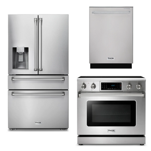 THOR Kitchen Package - 36" Electric Range, Refrigerator with Water and Ice Dispenser, Dishwasher, AP-TRE3601-9