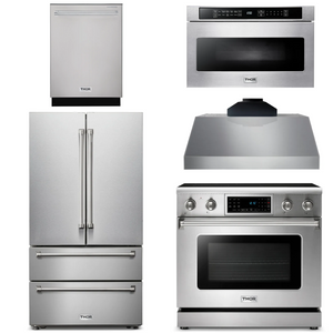 THOR Kitchen Package - 36" Electric Range, Range Hood, Microwave, Refrigerator, Dishwasher, AP-TRE3601-C-5