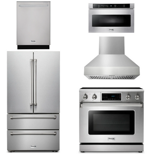 THOR Kitchen Package - 36" Electric Range, Range Hood, Microwave, Refrigerator, Dishwasher,AP-TRE3601-W-5