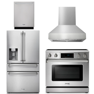 THOR Kitchen Package - 36" Electric Range, Range Hood, Refrigerator with Water and Ice Dispenser, Dishwasher, AP-TRE3601-W-7