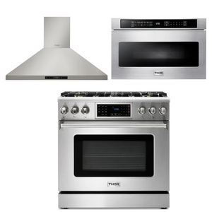 THOR Kitchen Package - 36" Gas Range, Range Hood, Microwave, AP-TRG3601-5