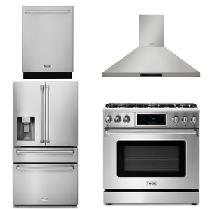 THOR Kitchen Package - 36" Propane Gas Range, Range Hood, Refrigerator with Water and Ice Dispenser, Dishwasher, AP-TRG3601LP-10