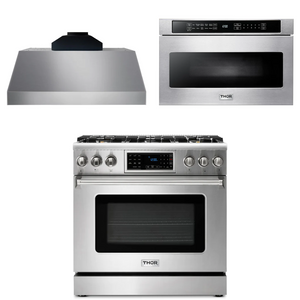 THOR Kitchen Package - 36" Propane Gas Range, Range Hood, Microwave, AP-TRG3601LP-C-4
