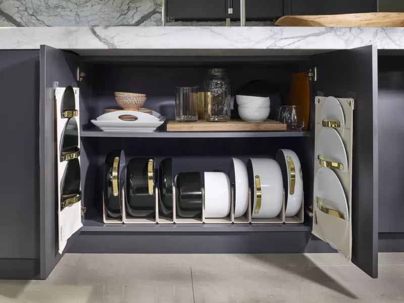 Caraway Black Cookware Set in Kitchen Cabinet