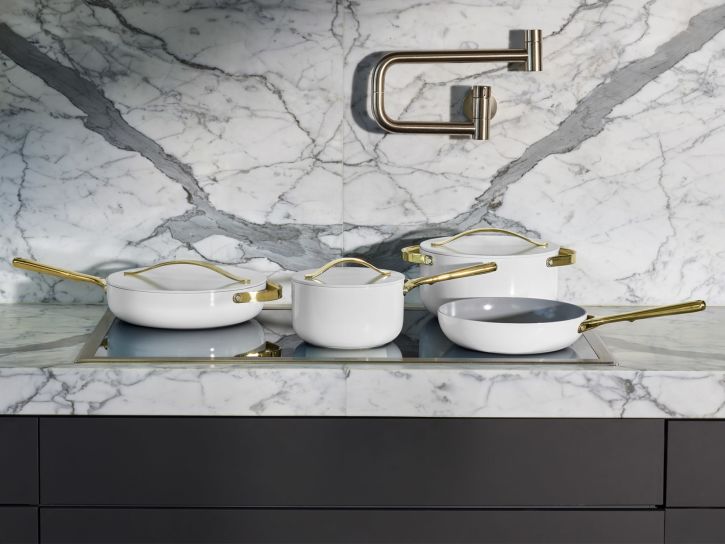 Caraway White Cookware Set on Drop-in Cooktop