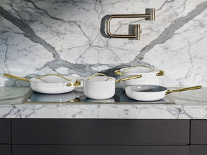 Caraway White Cookware Set on Drop-in Cooktop
