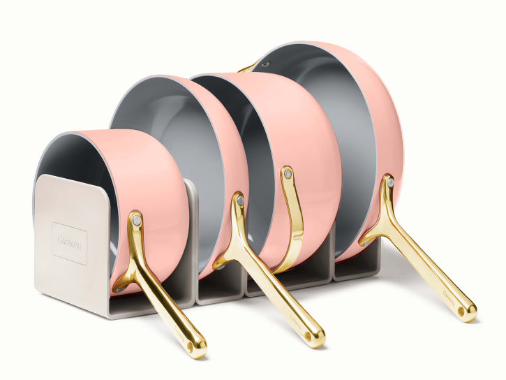 Caraway Non-Toxic and Non-Stick Cookware Set in Rose Quartz with Gold Handles