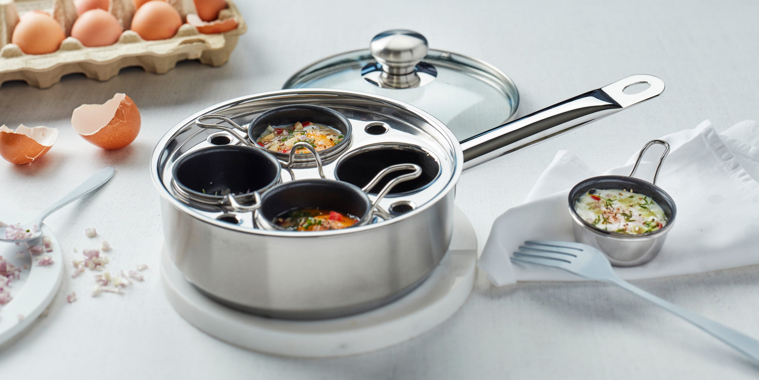 Demeyere 4cup Stainless Steel Egg Poacher Set, Resto Series Premium