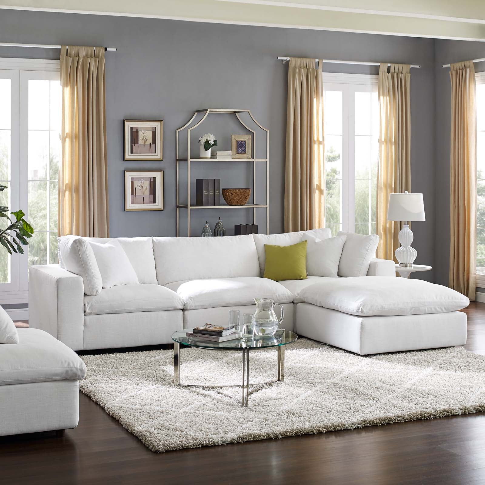 Commix down filled overstuffed 5 shop piece sectional sofa set white