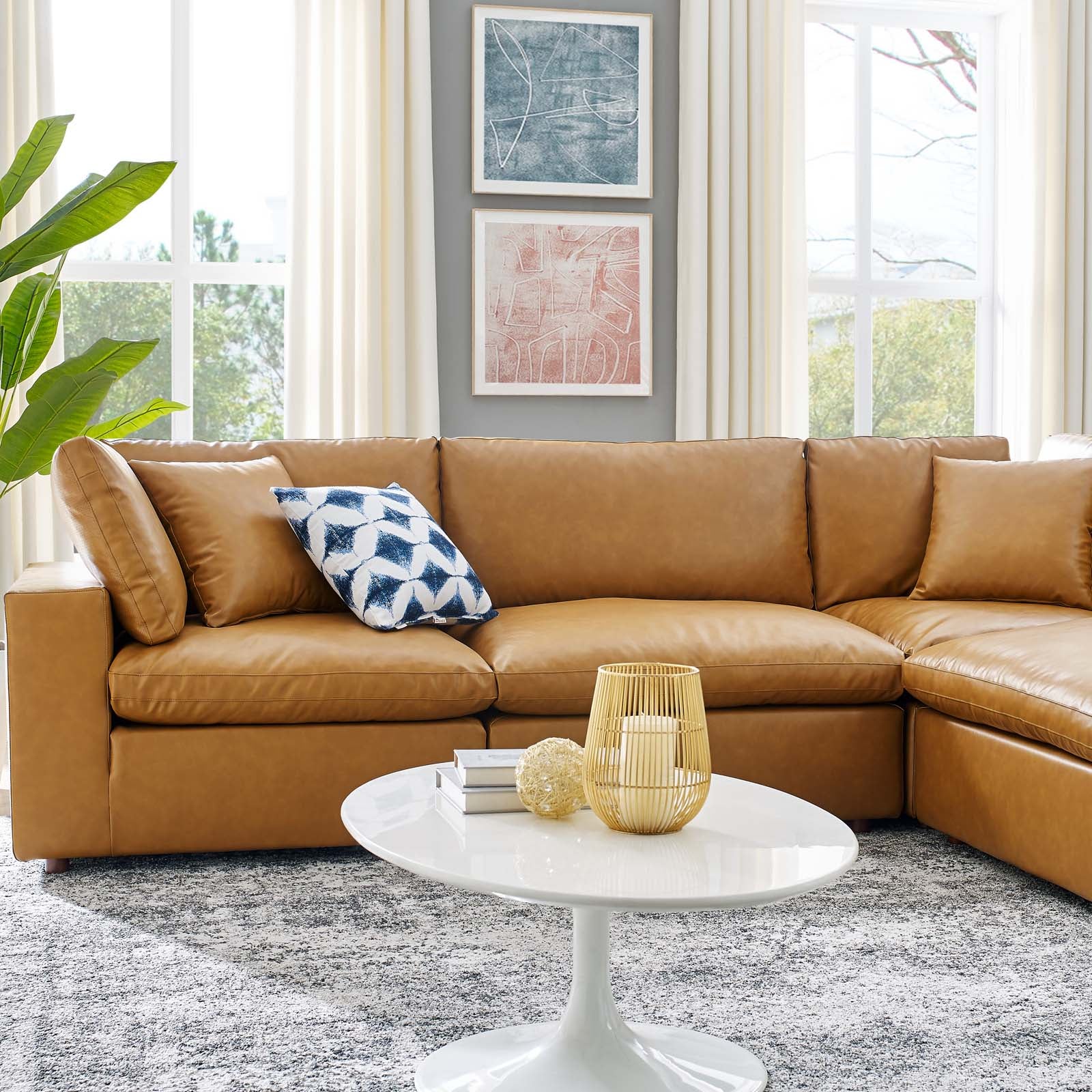Tan leather sectional sofa discount