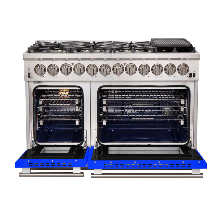 Forno 48 Inch Professional Freestanding Dual Fuel Range in Blue, FFSGS6187-48BLU