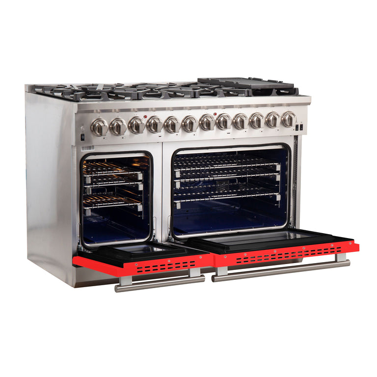 Forno 48 Inch Professional Freestanding Dual Fuel Range in Red, FFSGS6187-48RED