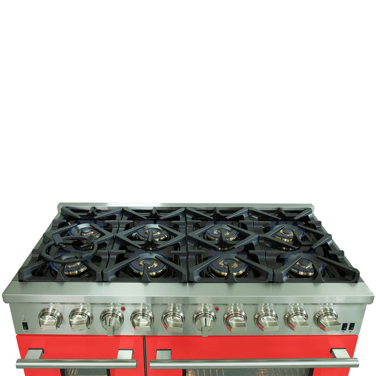 Forno 48 Inch Professional Freestanding Dual Fuel Range in Red, FFSGS6187-48RED