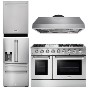 THOR Kitchen Package - 48" Propane Gas Range, Range Hood, Refrigerator with Water and Ice Dispenser, Dishwasher, AP-HRG4808ULP-10