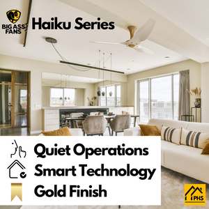 Big Ass Fans Haiku 60" Ceiling Fan With Cocoa Bamboo Blades And Gold Finish, Downrod 12", Indoors