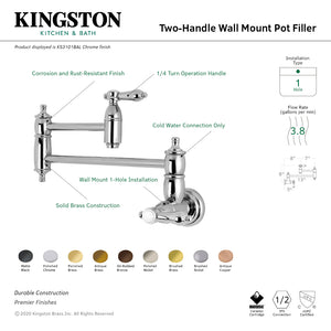 Kingston Brass Heirloom Two-Handle 1-Hole Wall Mounted Pot Filler Faucet in Polished Chrome, KS3101BAL