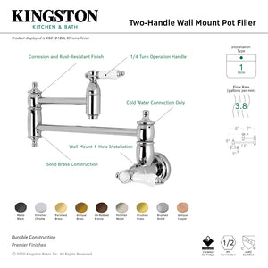 Kingston Brass Bel-Air Two-Handle 1-Hole Wall Mounted Pot Filler Faucet In Polished Chrome, KS3101BPL