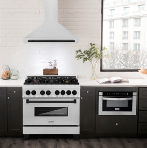 ZLINE Autograph 36" Convertible Satin Stainless Steel Wall Mount Range Hood with Matte Black Handle, KB4SNZ-36-MB