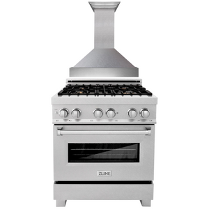ZLINE 30 in. Dual Fuel Range and Range Hood Satin Stainless Steel Appliance Package, 2KP-RASSNRH30