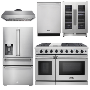 THOR Package - 48" Propane Gas Range, Range Hood, Refrigerator with Water and Ice Dispenser, Dishwasher & Wine Cooler, AP-LRG4807ULP-11
