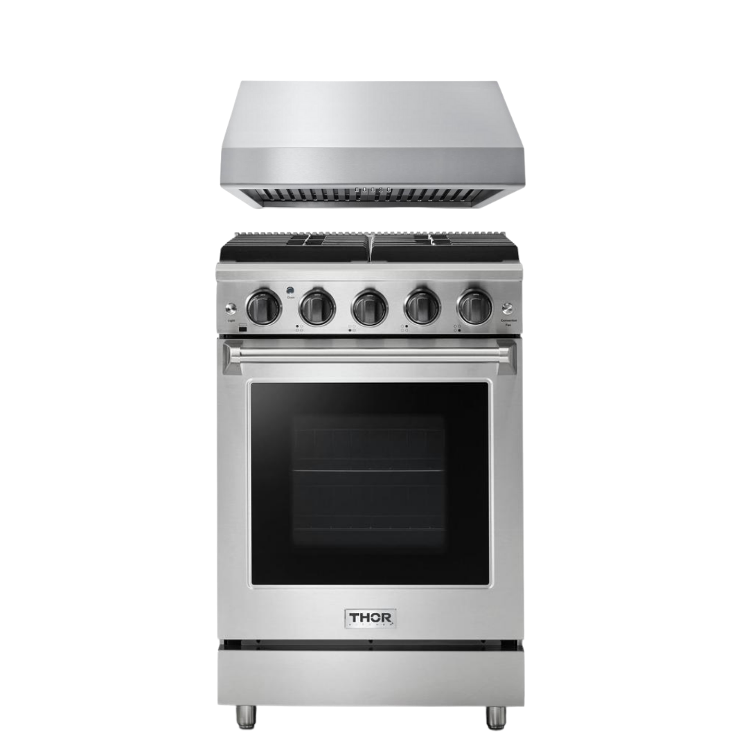 Thor Kitchen Package - 24 in. Gas Range & Range Hood, AP-LRG2401U