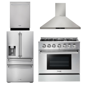 THOR Kitchen Package - 36" Propane Gas Range, Range Hood, Refrigerator with Water and Ice Dispenser, Dishwasher, AP-HRG3618ULP-10