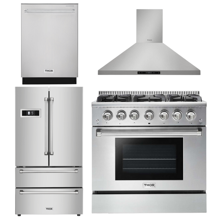 Thor Kitchen 36 in. Propane Gas Range, Range Hood, Refrigerator, Dishwasher Professional Package, AP-HRG3618ULP-3