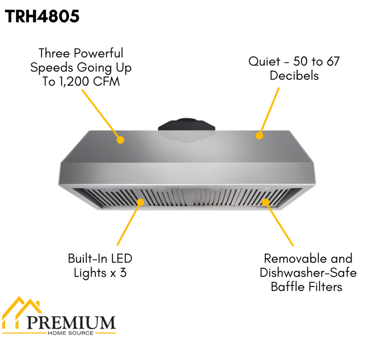 Thor Kitchen Package - 48" Gas Burner, Electric Oven Range and Range Hood, AP-HRD4803U