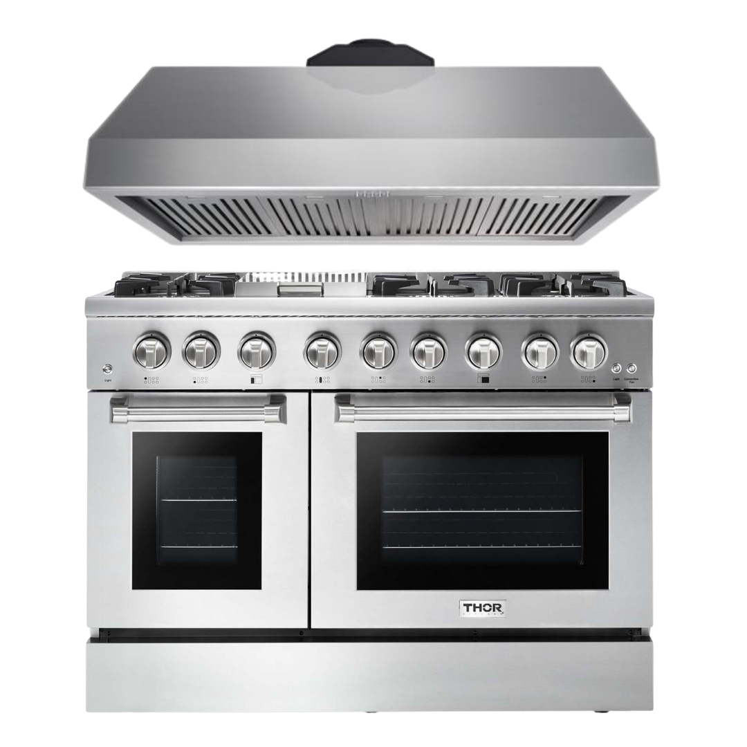 Thor Kitchen 48 in. Gas Burner/Electric Oven Range & Range Hood Package, AP-HRD4803U