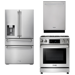 THOR Kitchen Package - 30" Gas Range, Refrigerator with Water and Ice Dispenser, Dishwasher, AP-TRG3001-9