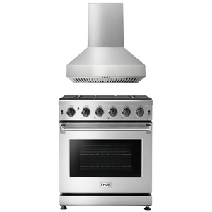 THOR Kitchen Package - 30" Gas Range, Range Hood, AP-LRG3001U-W