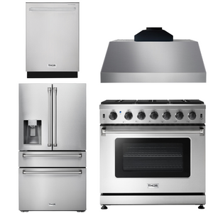 THOR Kitchen Package - 36" Propane Gas Range, Range Hood, Refrigerator with Water and Ice Dispenser, Dishwasher, AP-LRG3601ULP-C-7
