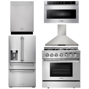 THOR Kitchen Package - 36" Propane Dual Fuel Range, Range Hood, Microwave, Refrigerator with Water and Ice Dispenser, Dishwasher, AP-HRD3606ULP-13