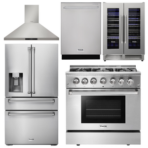 THOR Kitchen Package - 36" Propane Dual Fuel Range, Range Hood, Refrigerator with Water and Ice Dispenser, Dishwasher, Wine Cooler, AP-HRD3606ULP-11