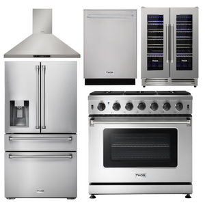 THOR Kitchen Package - 36" Propane Gas Range, Range Hood, Refrigerator with Water and Ice Dispenser, Dishwasher, Wine Cooler, AP-LRG3601ULP-11
