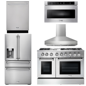 THOR Kitchen Package - 48" Dual Fuel Range, Range Hood, Refrigerator with Water and Ice Dispenser, Dishwasher, Microwave, AP-HRD4803U-W-9